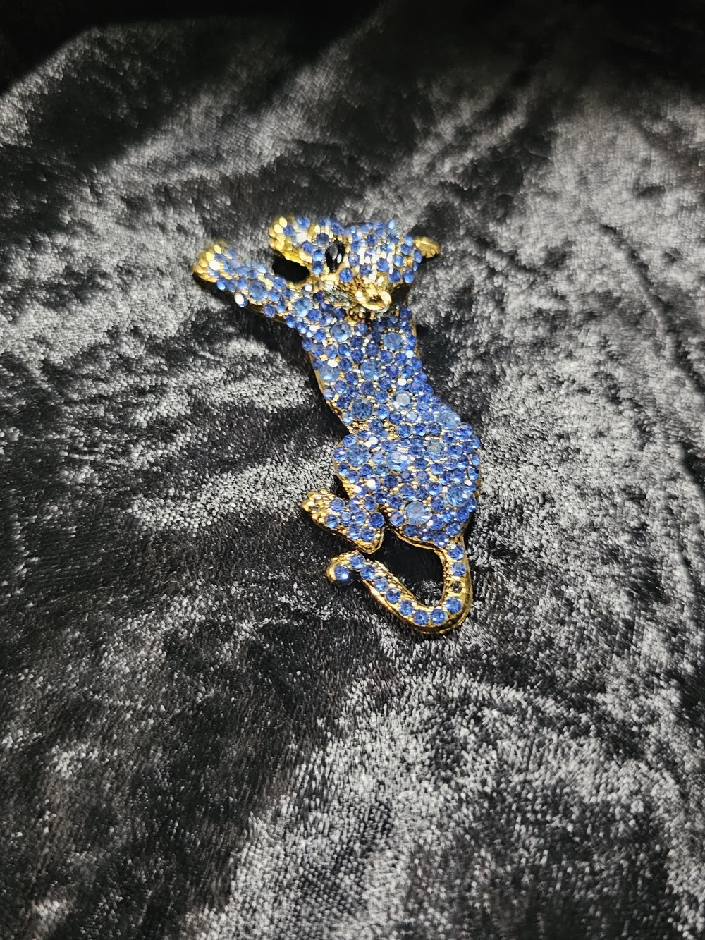 Blue Crystal Panther Brooch with Gold Accents